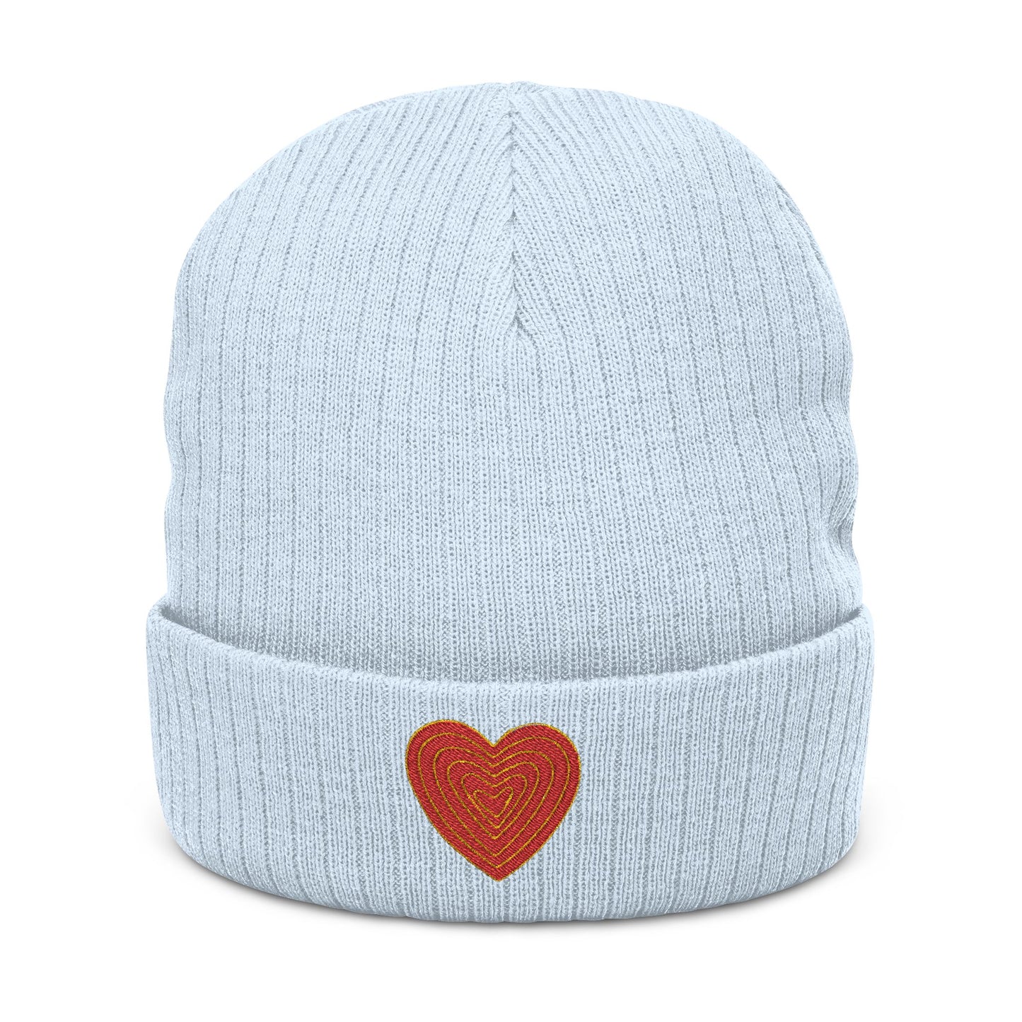 embroidered ribbed heart beanie