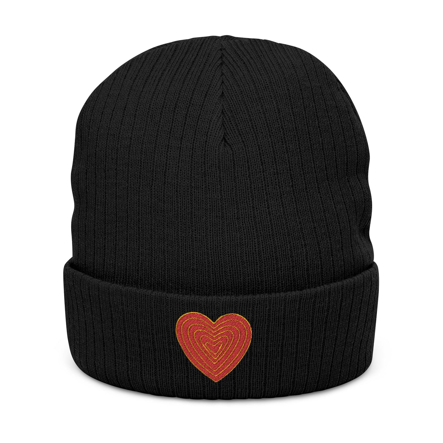 embroidered ribbed heart beanie