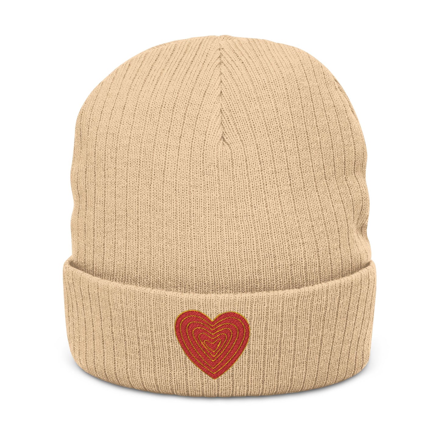 embroidered ribbed heart beanie