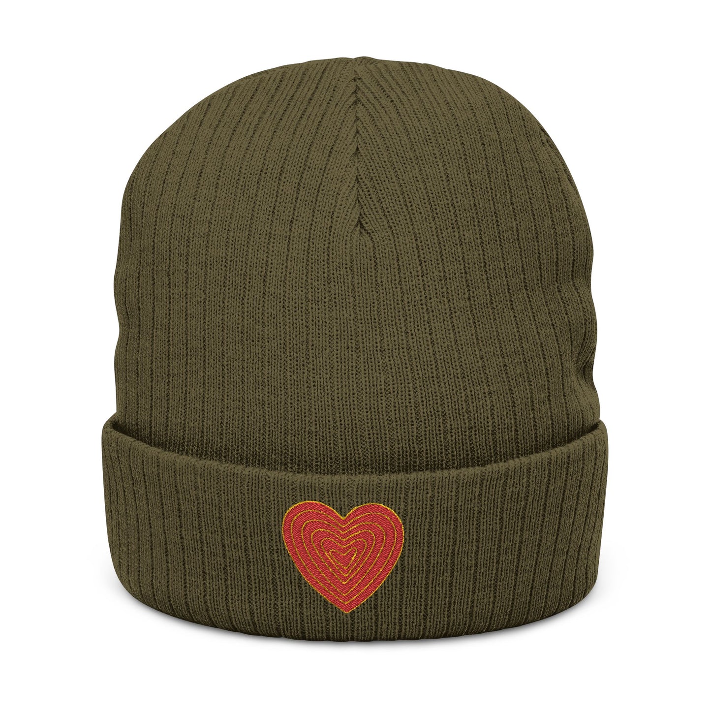 embroidered ribbed heart beanie