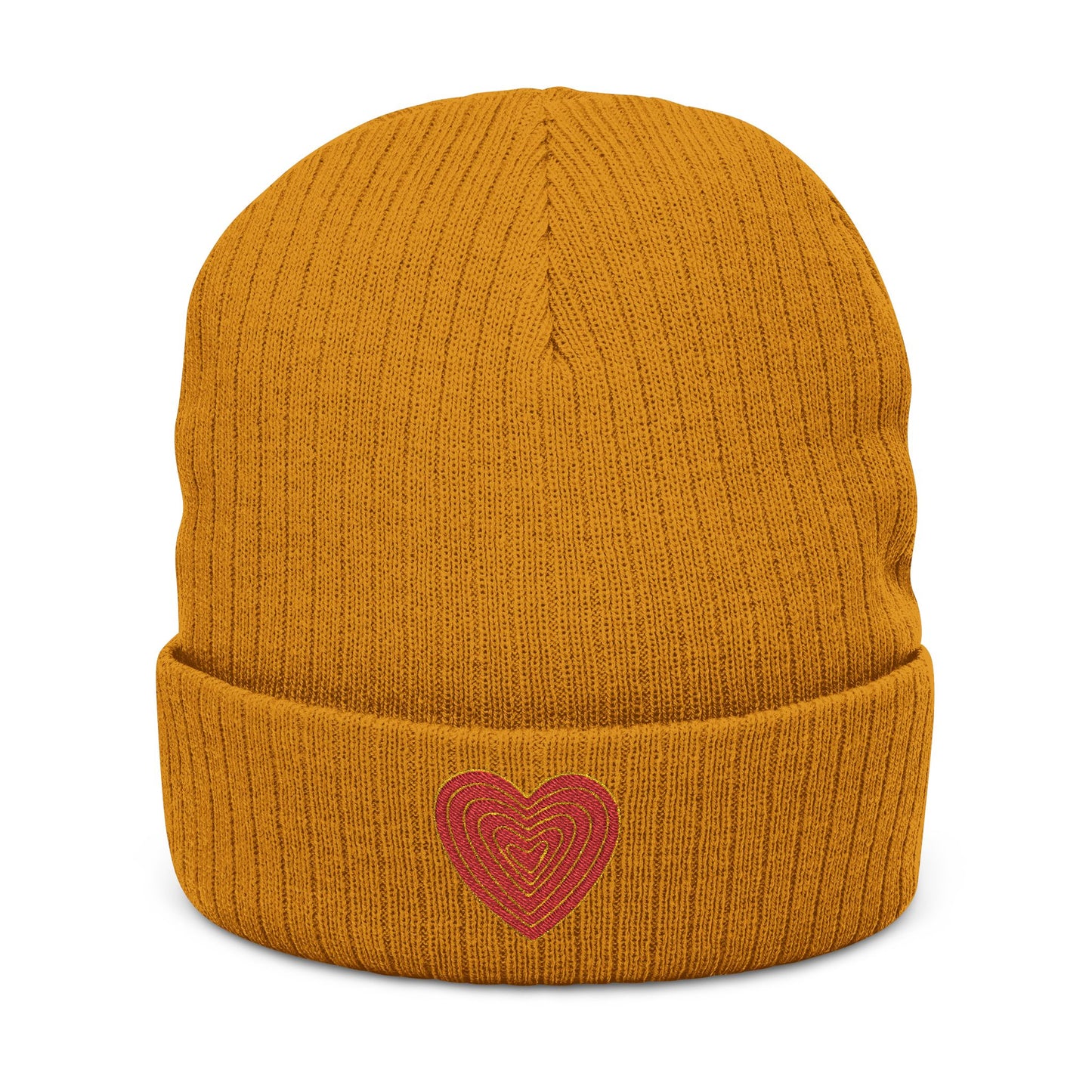 embroidered ribbed heart beanie